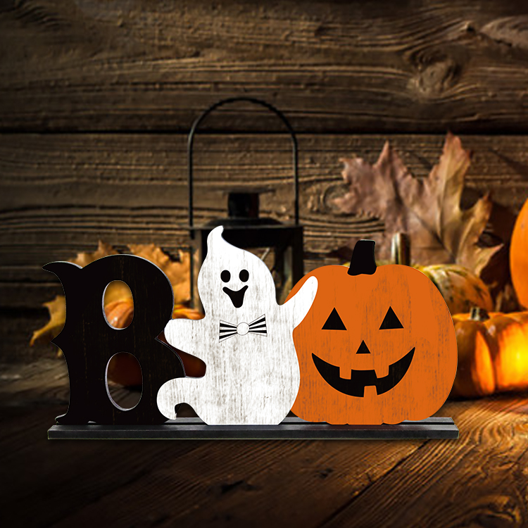 New Halloween boo white ghost pumpkin decoration  kindergarten home wooden crafts