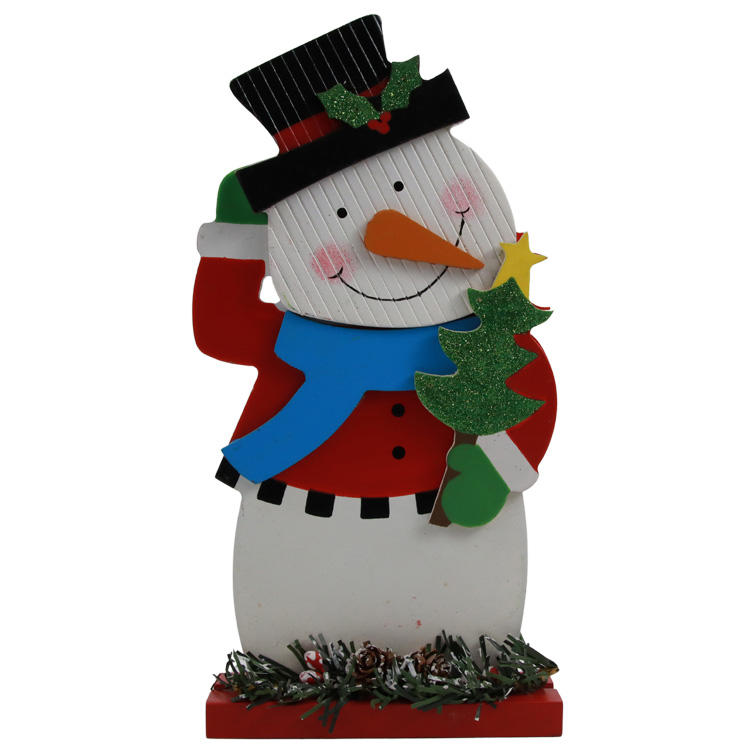 Wooden Crafted Kids Christmas Decorative Snowman Wood Ornament Table Decoration JX2110024