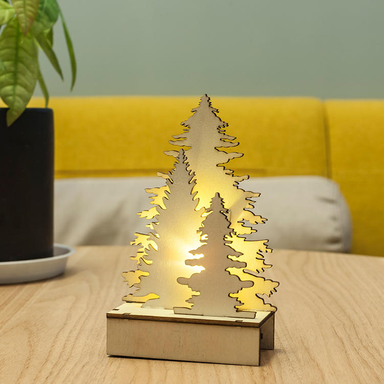 Natural color laser cut wood craft tree light with 2pc LEDs for sale low price led light JX2112027