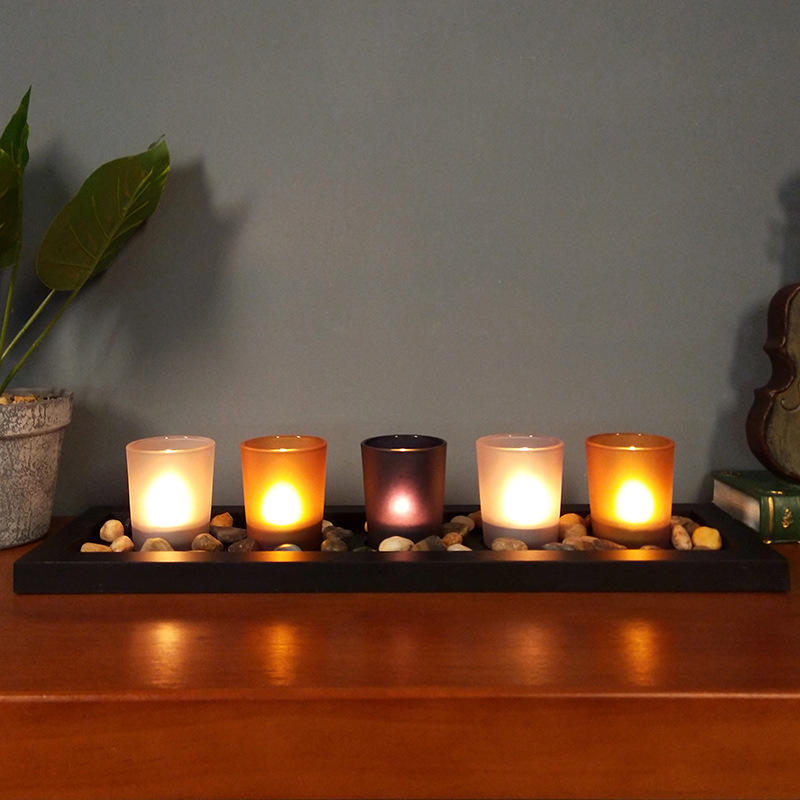 Hot sale wooden glass candle holder set color candle holder home decoration crafts atmosphere night light JX2112083