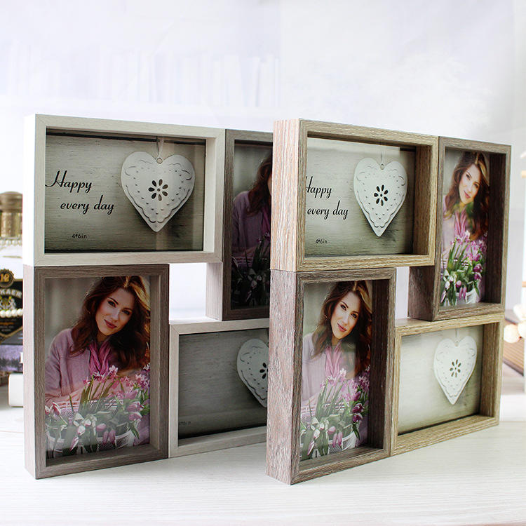 Creative four-combination 6-inch photo frame retro American photo frame set-up and wall-mounted dual-use six-inch picture frame JX2112077