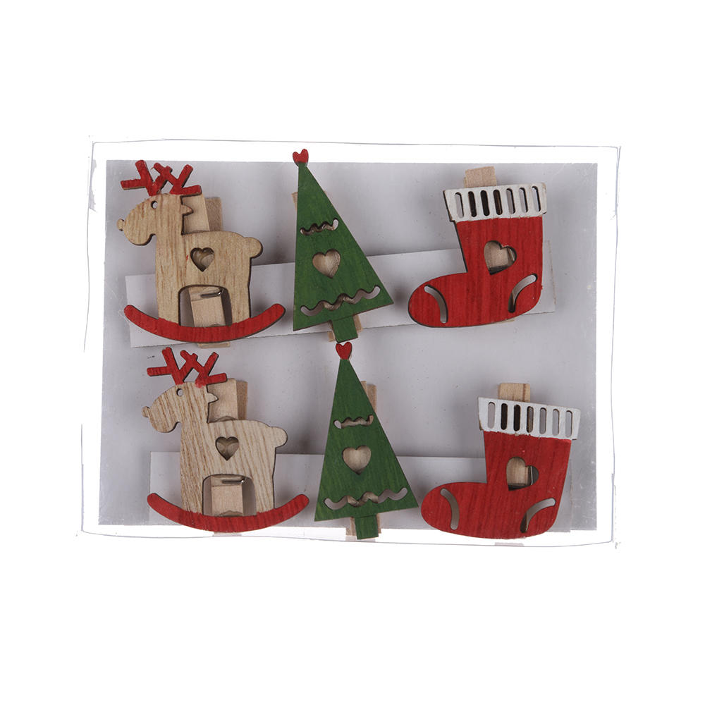 Hot sale series wooden clips reindeer Christmas trees sock house shaped pegs home decorations JX2112017 