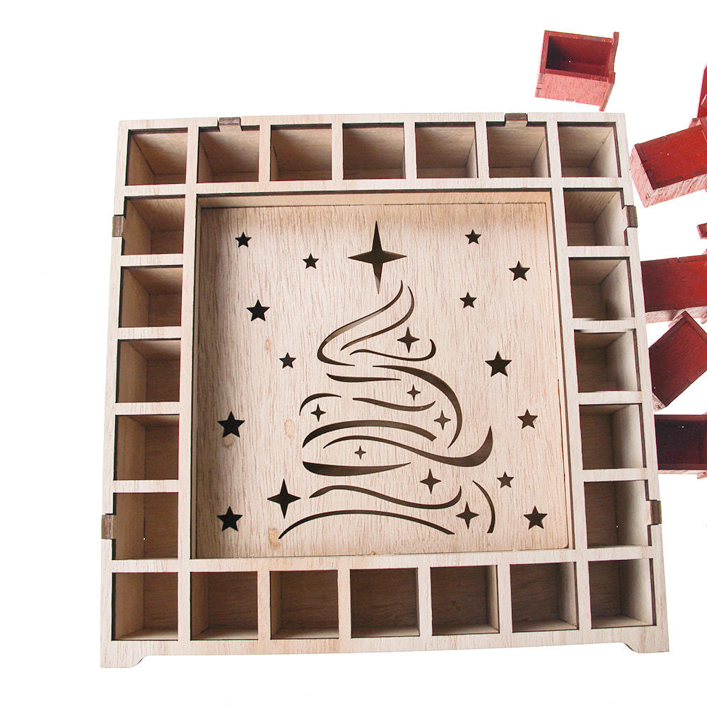 Hot sale new design christmas calendar red wooden wood advent calendar box JX2112019
