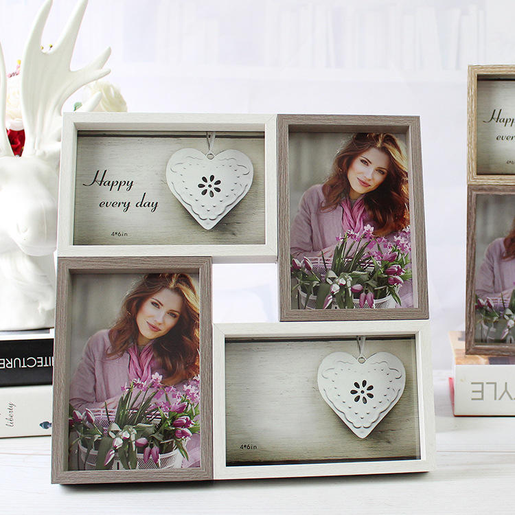 Creative four-combination 6-inch photo frame retro American photo frame set-up and wall-mounted dual-use six-inch picture frame JX2112077