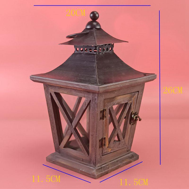 New style wooden wind lantern retro candle holder, creative European style home furnishings, desktop special ornaments and crafts JX2112085