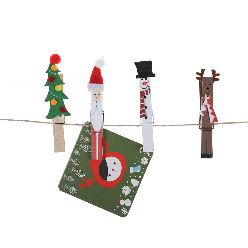 Set of 8 creative wooden Christmas clothespins in form of Christmas tree,snowman,Santa Claus,reindeer card holder JX2112021