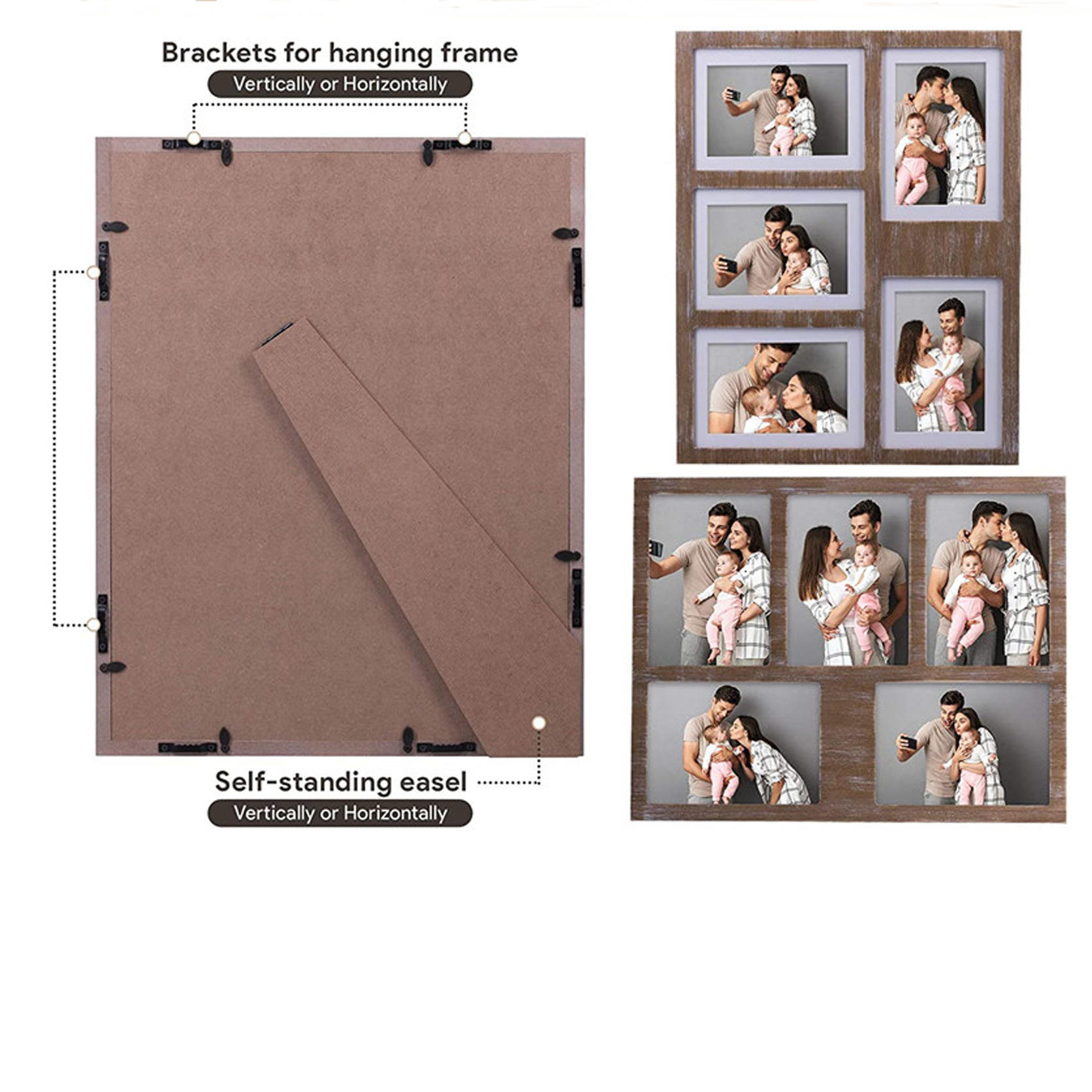Amazon Desktop Album Combination Picture Frame Family Portrait Photo Frame American Retro Solid Wood Combination Photo Frame JX2112074