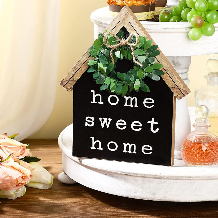 2 sides free standing wooden home shape hanging sign quality printing house decor JX2112015