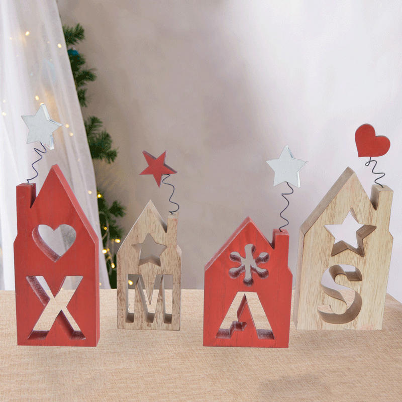Wood letter Signs house ornament hollow out Christmas Tabletop Decorative accessories JX2112016