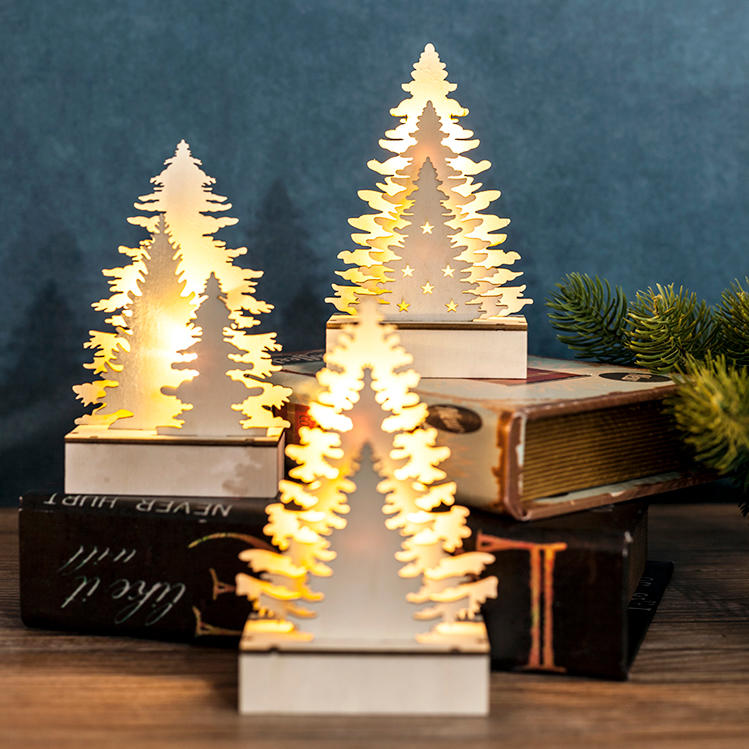 Natural color laser cut wood craft tree light with 2pc LEDs for sale low price led light JX2112027