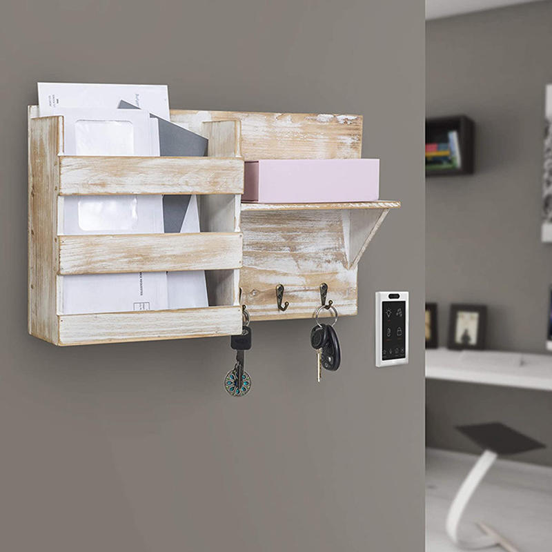 Nordic wooden wall shelf porch letter key holder living room decoration rack bathroom towel storage rack JX2112061