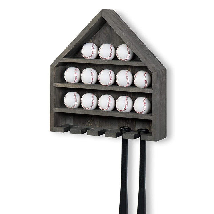 Retro gray wooden baseball bat storage display rack family wall-mounted baseball rack JX2112065