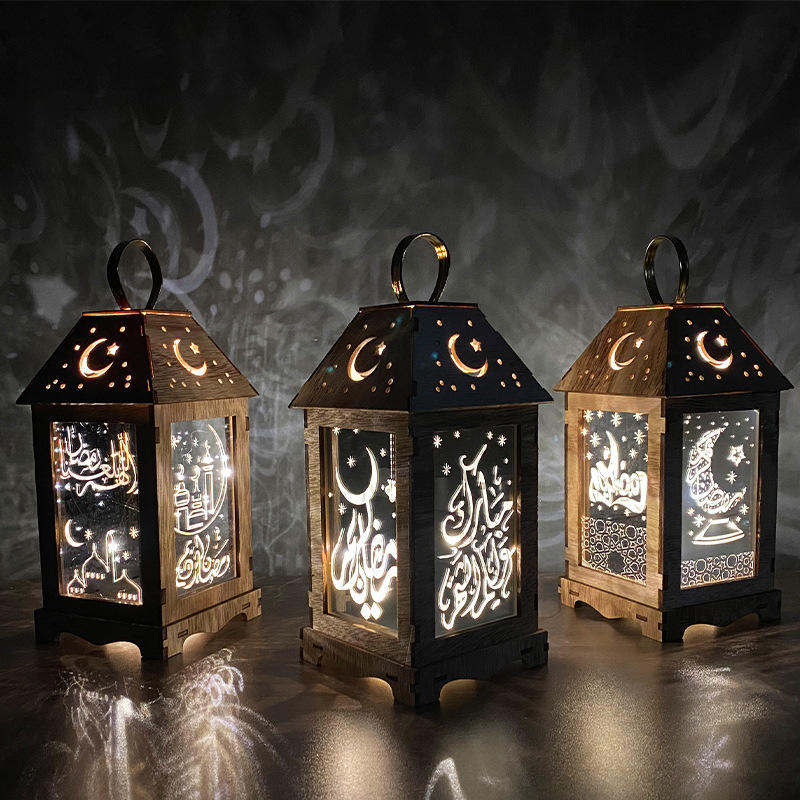 New wooden wind lanterns wooden lantern holiday lights decoration led battery decorative lights JX2112081